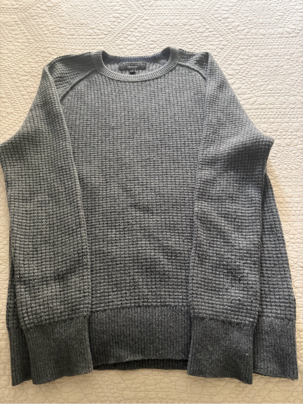 Banana Republic Men's Gray Crewneck Waffle Knit Sweater merino wool filpucci